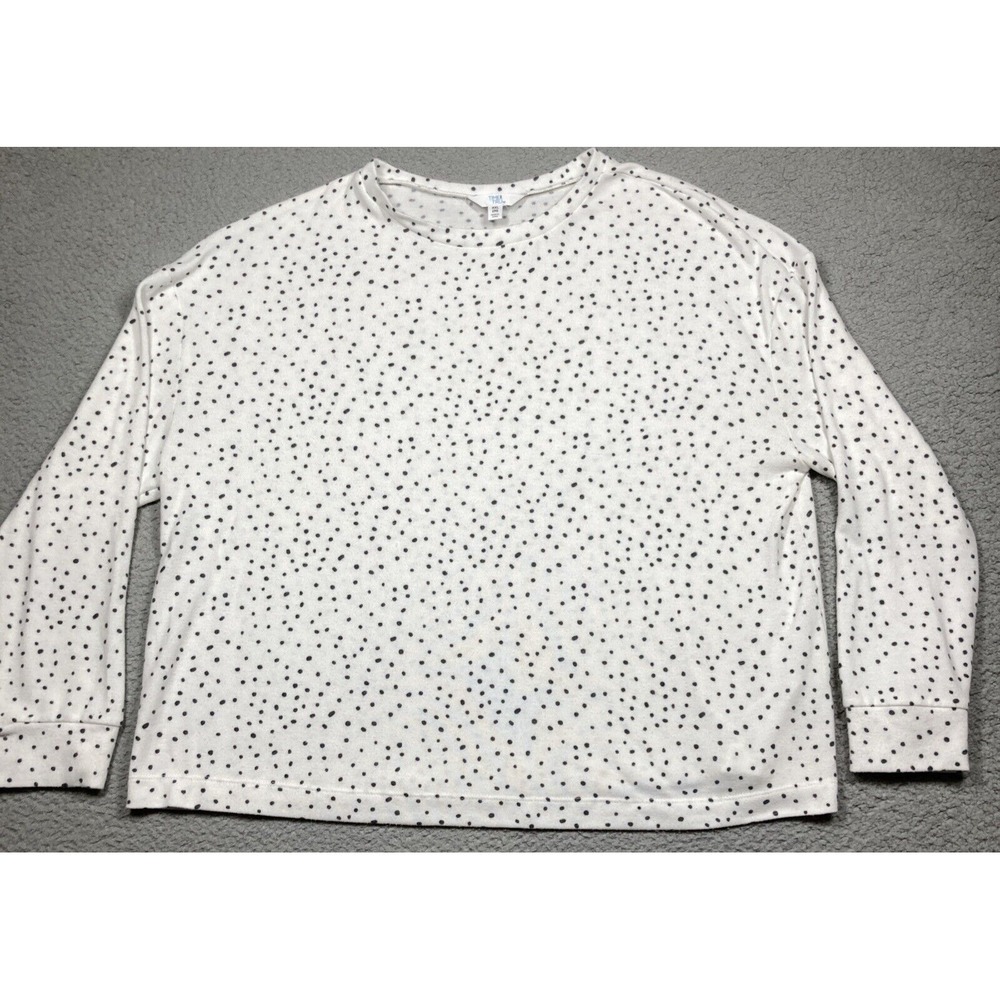 Time & Tru Top Women's XXL White Gray Polka Dot Long Sleeve Soft Cozy Relaxed